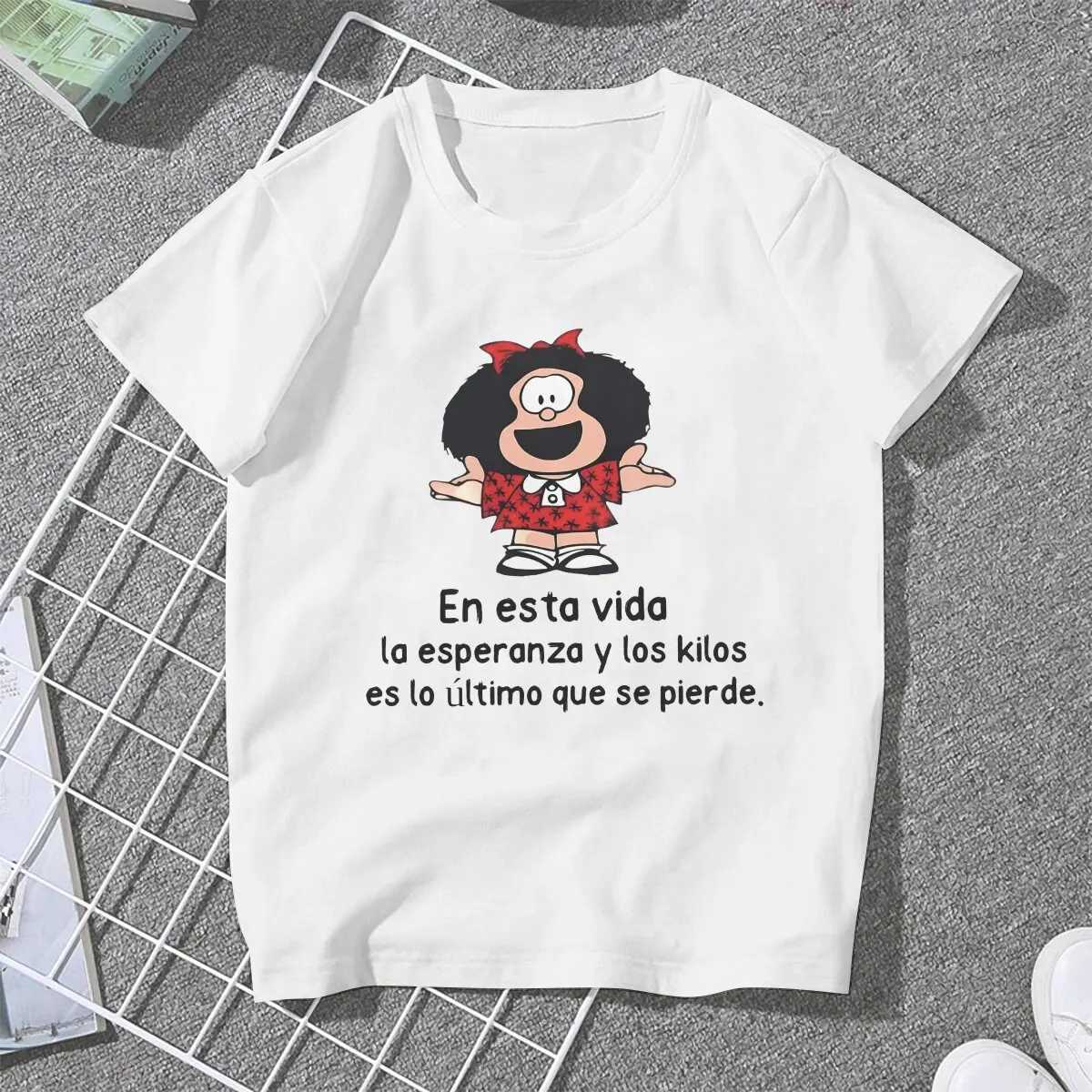 Женская футболка Mafalda Cartoon Girls Print Print Retro Tops Polyester Harajuku Funny Y2K Tsladies Tshirt T240425