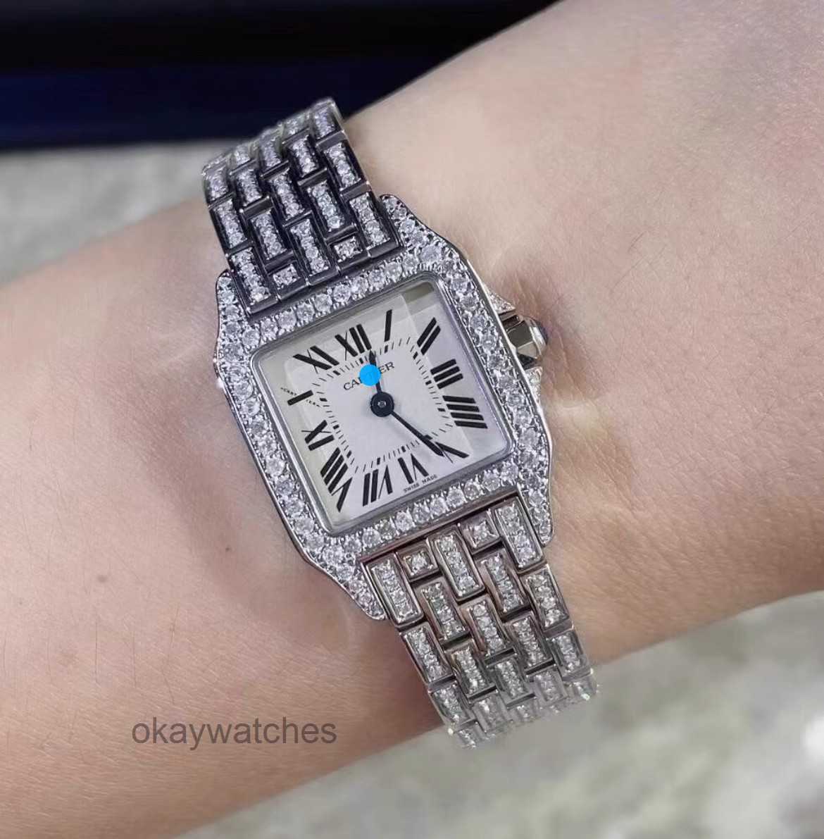 Cadran travaillant des montres automatiques Carter Womens Regardez Sandoz Square Quartz W25064Z5 avec diamant réglé à l'arrière