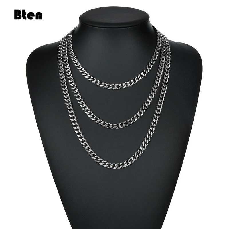 Brins Bten Burb Collier Cuban pour hommes Chaîne en or en acier inoxydable en argent noir en or adapté aux bijoux à la mode masculine 3/5/7/9/11 mm 240424