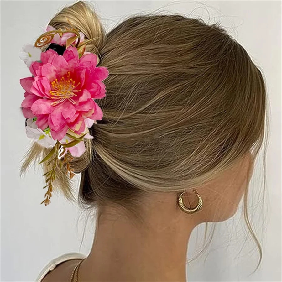 Nuovo acril di moda haarclip elegante simulatie bloem plastica klauw clip bloemen haai clip haarspeld haaraccessoires voor vrouwen