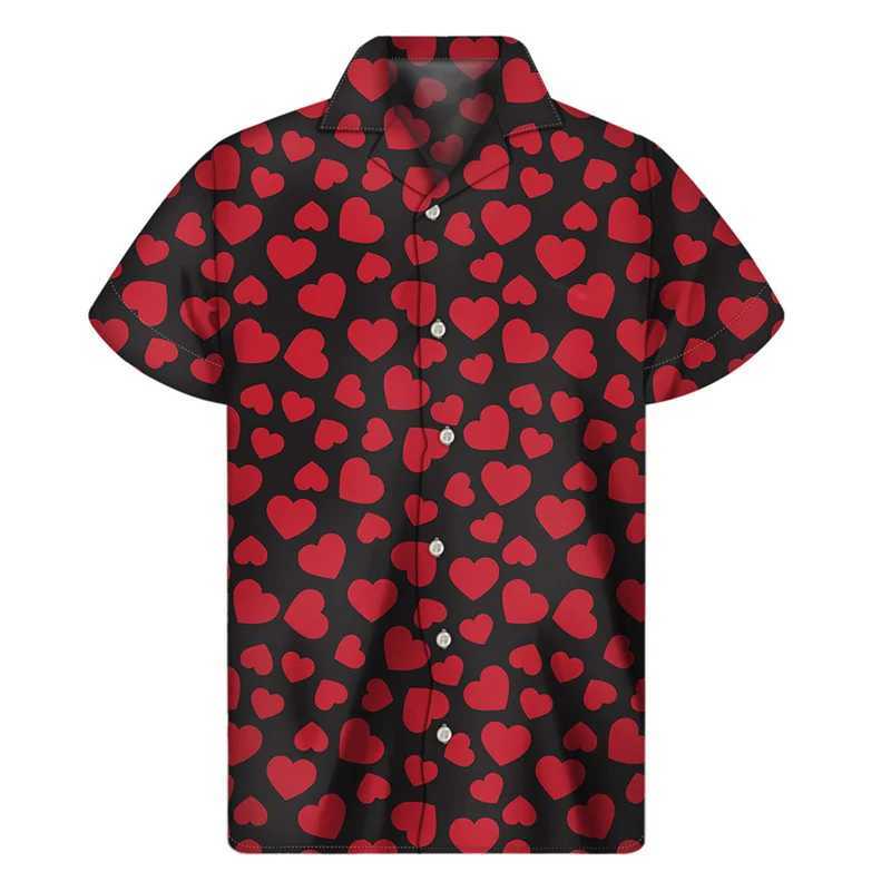 Men's Casual Shirts Cute Love Heart Aloha Shirt For Men Clothes 3D Print Hawaiian Shirts Summer Beach Short Sleeve Tops Street Lapel Button Blouse 240424