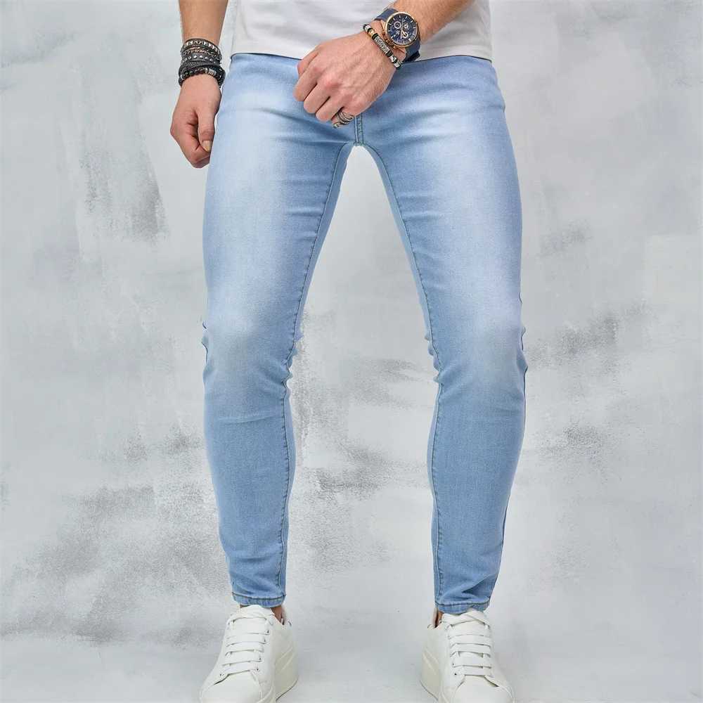 Mäns jeans street kläder herrar enkel stil solida täta jeans med bästa kvalitet herr jogging casual blyerts jeansl2404