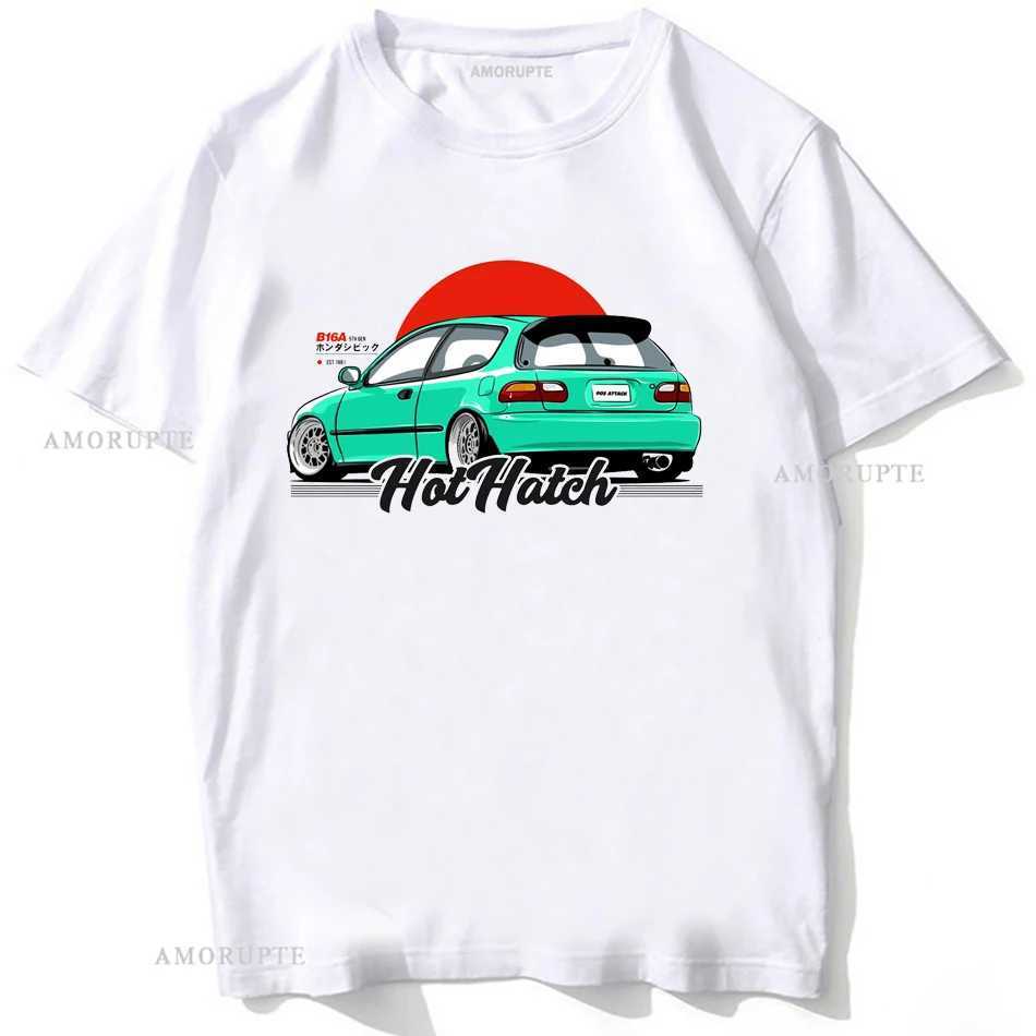 Herr t-shirts medborgerliga t.ex. Hothatch 90-tal attack T-shirt Nya sommarmän Short Slve Hip Hop Sport Casual White Tops JDM Type R Lovers Man TS T240425