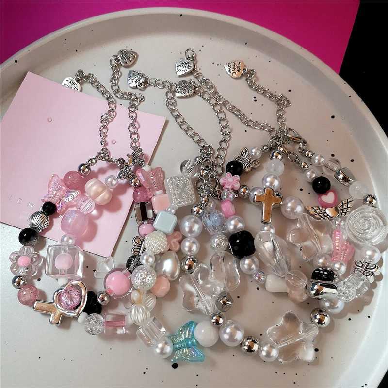 Perle goth harajuku mignon y2k arrière fait à la main le coeur en forme d'étoile charmante bracelet womens rétro grunge emo 2000s accessoires