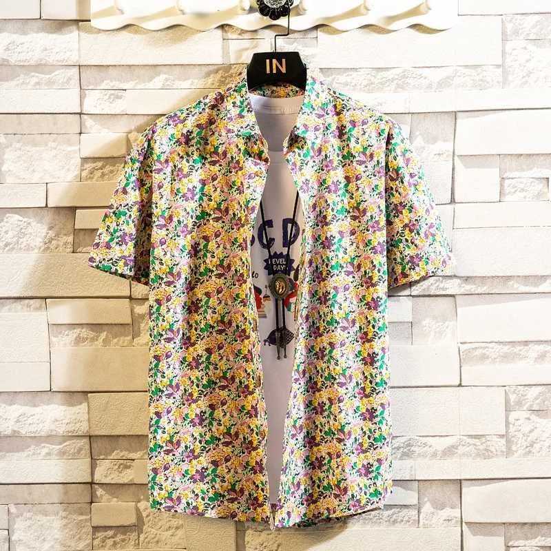 남자 캐주얼 셔츠 패션 패션 3D 프린트 플라워 셔츠 남자 여름 하와이 셔츠 플러스 크기 해변 꽃 짧은 슬리브 셔츠 버튼 라벨 알로하 블라우스 240424