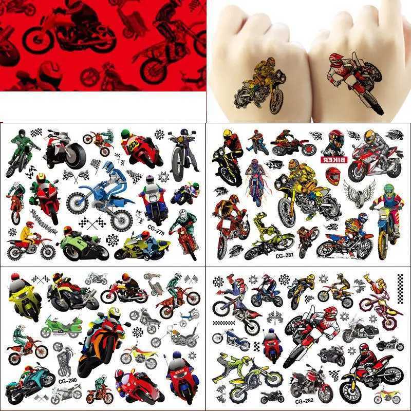 Tattoo Transfer Dirt Bike Motorcycle Kids Tattoo Stickers Racing Figure Cartoon Boys Girls Christmas Birthday Party Supplies Decoration Kid Gift 240427