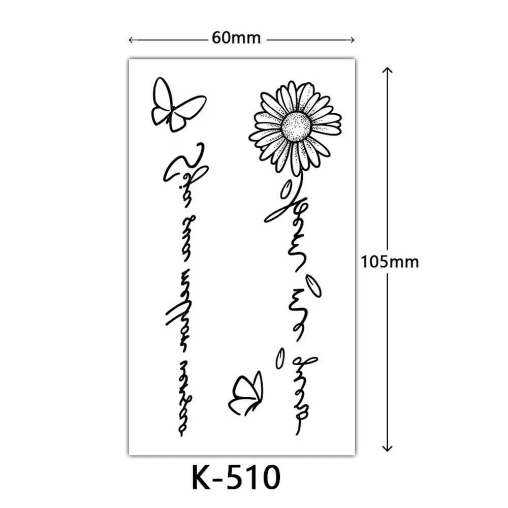 문신 전송 검은 꽃 나비 문신 문신 패치 방수 거짓 문신 스티커 임시 바디 아트 장식 오래 지속되는 DIY 파스터 240426