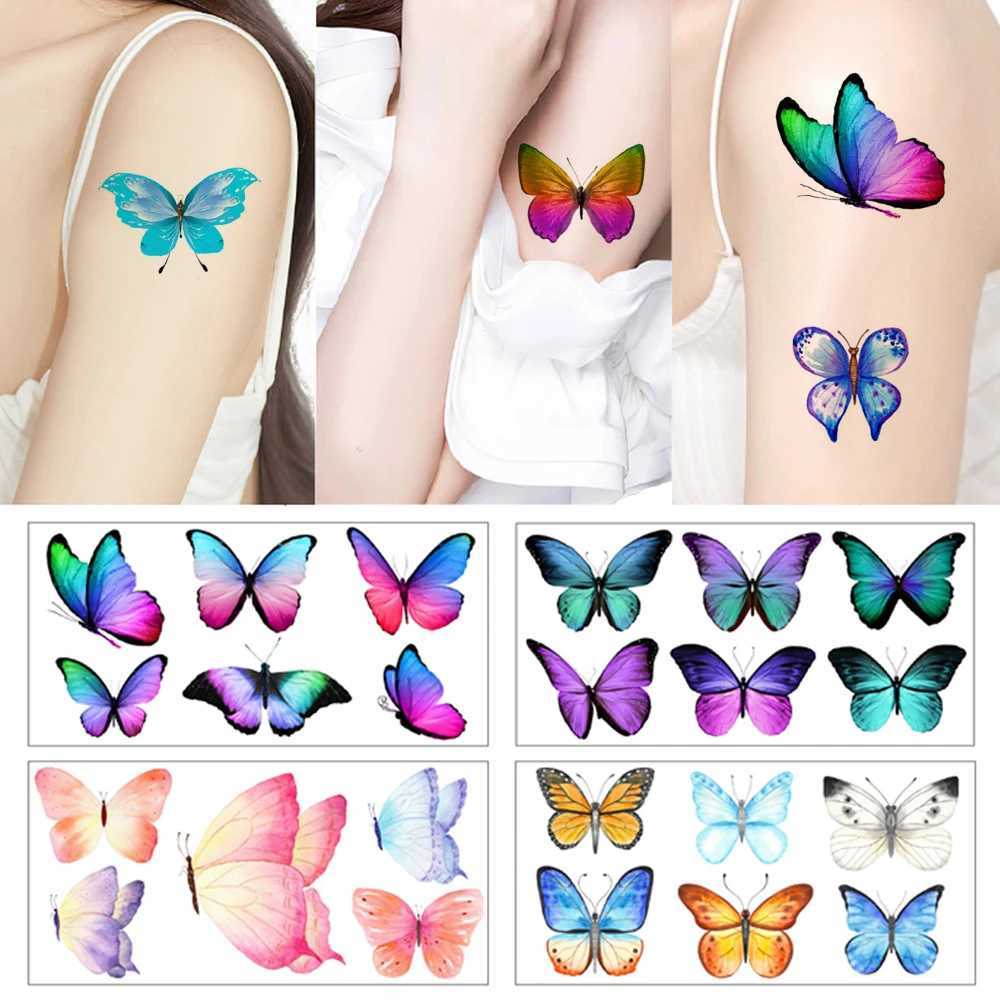 XW75 Tattoo Transfer Butterfly 3D Temporär tatuering klistermärke för kvinnor Girls Body Art Flash Tattoo klistermärken Vattentät långvarig Tatoo-klistermärke 240427