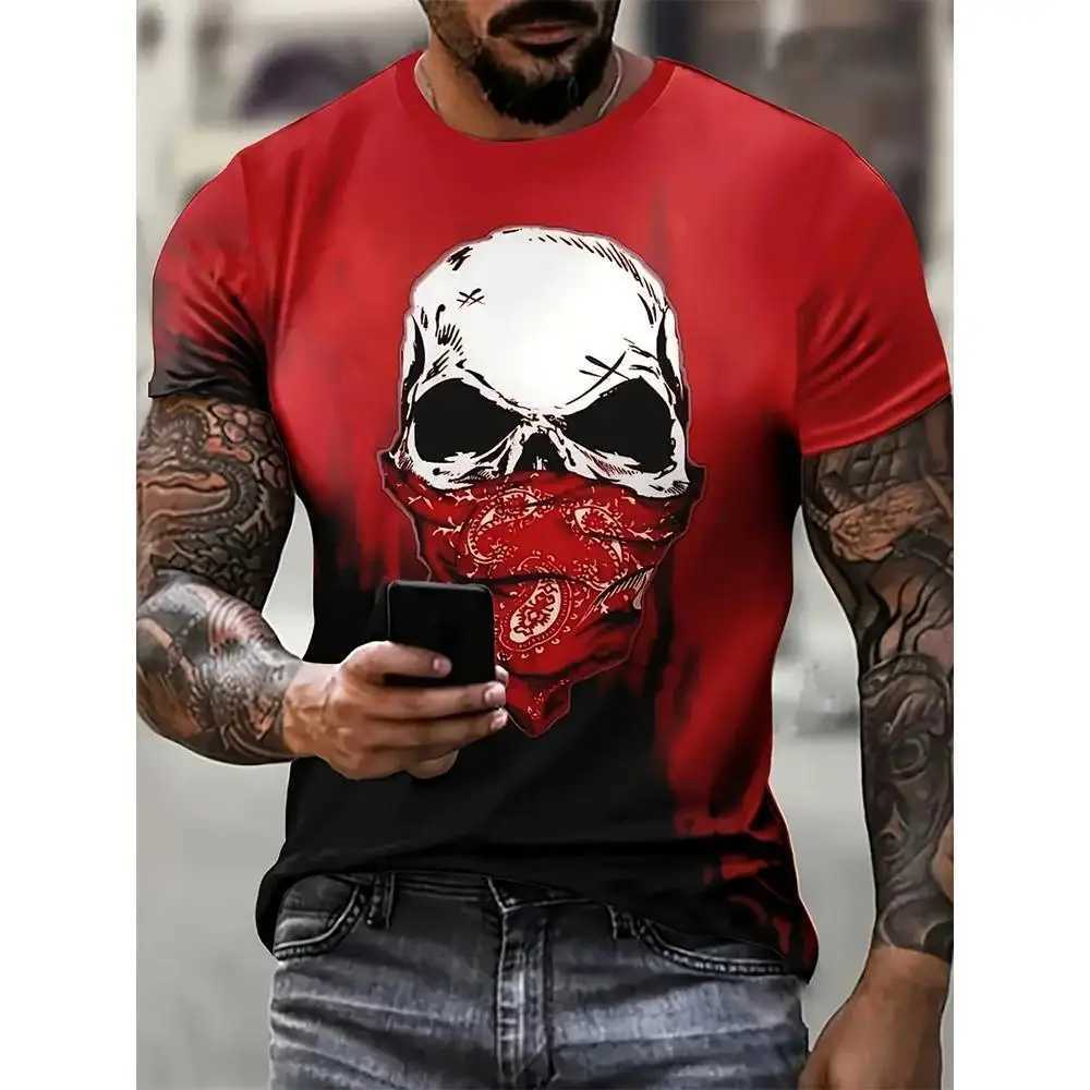 Men's T-Shirts Mens T Shirt Skeleton Pattern Tr 3d Print Summer Fashion Short Slve Crew Neck T Shirt Casual Outdoor Oversized Clothing T240425