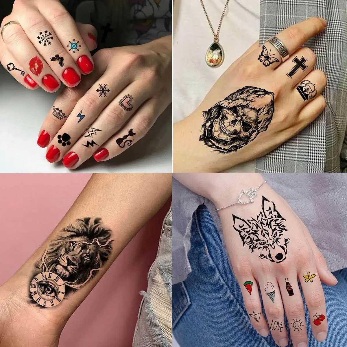 Tatuering överföring 60 ark våldsam lejon tiger tillfälliga tatueringar för män kvinnor arm nack djävul skalle tatuering svart varg drake tatoo liten desgin 240426