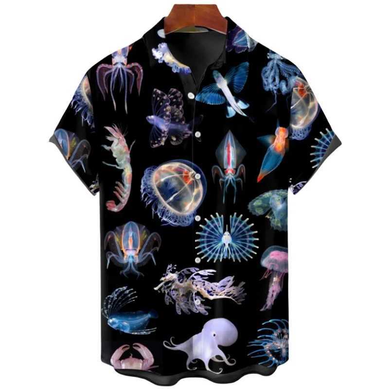 Męskie koszule męskie koszula męska koszula letnia hawajska koszula wzorzystą koszulę koszulę Aloha Krajobraz stojak obster 3D Casual Short Sleeve Button Print 240424