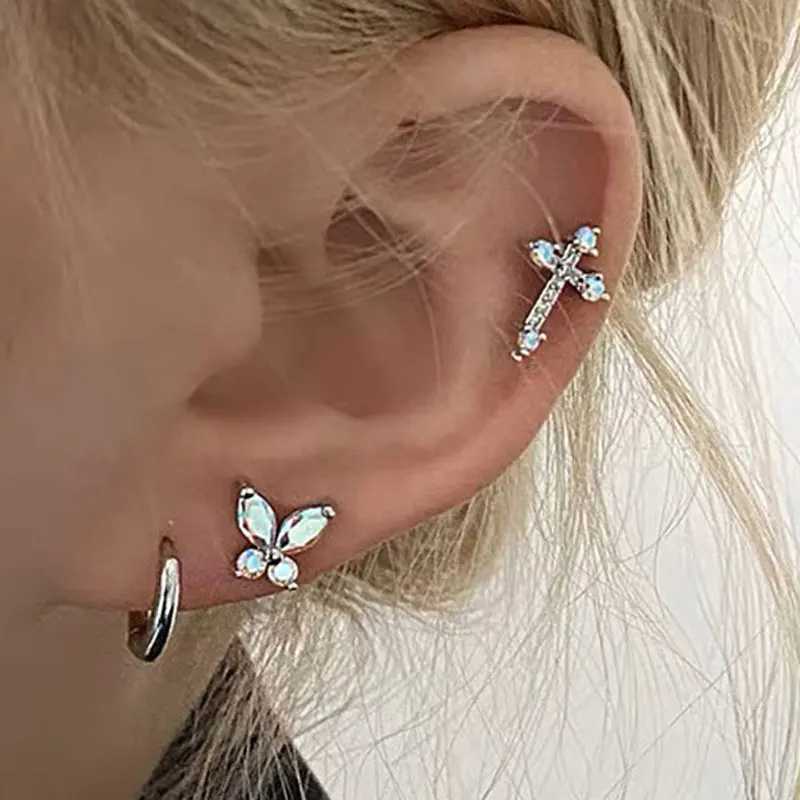 Dangle Kronleuchter Edelstahl Knorpelschuh Widder Ohrringe 2024 Mode durchdringende Regenbogen CZ Schmetterling Cross Lappen Tragus Helix Schmuck Schmuck