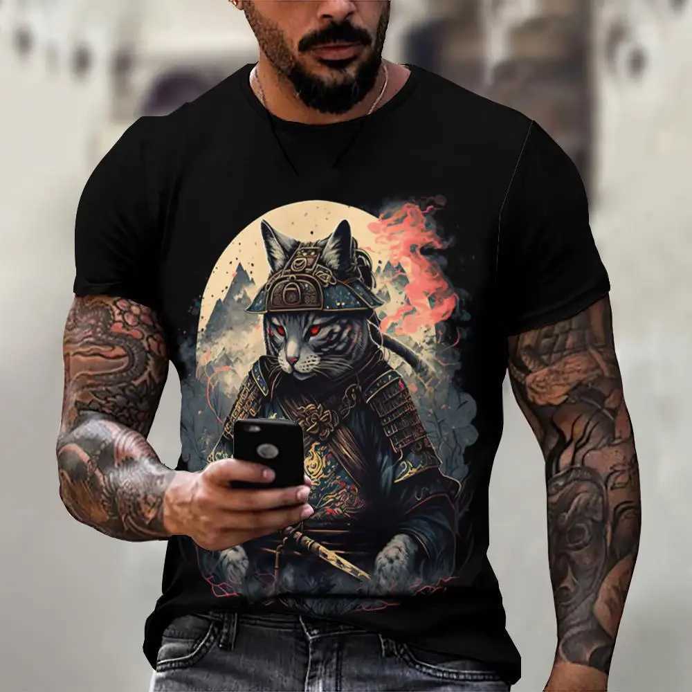 Men's T-Shirts Animal T-Shirts For Men Summer Short Slve T Japanese Samurai Pattern Print Oversized Clothing Fashion Casual Strtwear T240425