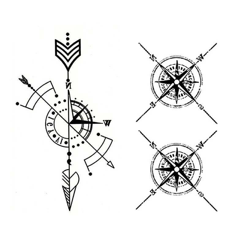 Tatuaż transfer Wodoodporny tymczasowy tatuaż naklejka kompas strzałka rzymskie zegar mały ciało sztuka flash tatuaż fałszywy tatuaż dla kobiet mężczyzn 240426