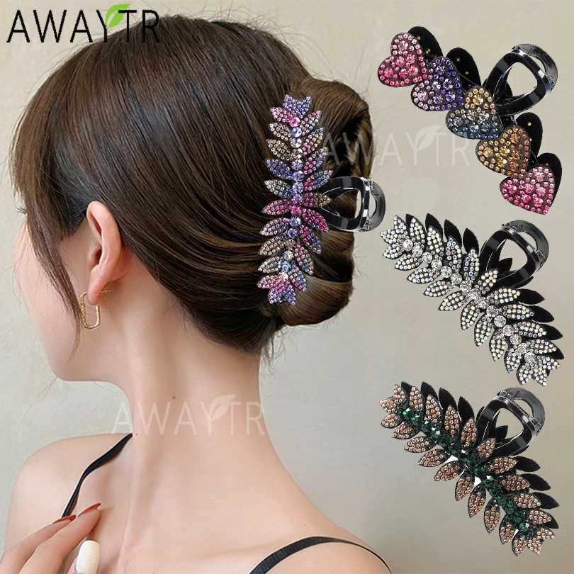 Haarclips Bruiltes Bladeren Rhinestone Hair Claw Hairpin Vintage Women Crystal Heart-Shape Hair Clips Crab Barrettes Fashion Hair Accessoires Sieraden 240426