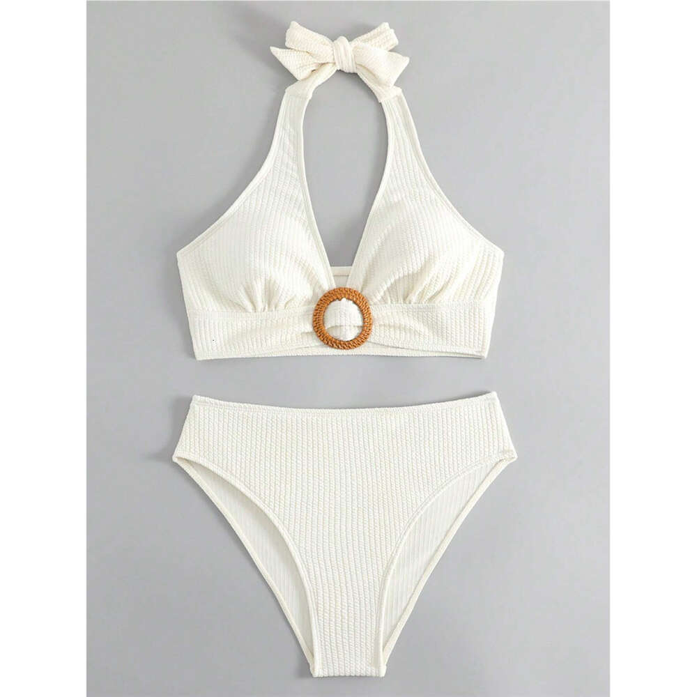 Nouveau maillot de bain haut de gamme de bikini sexy à col en v à col en V blanc