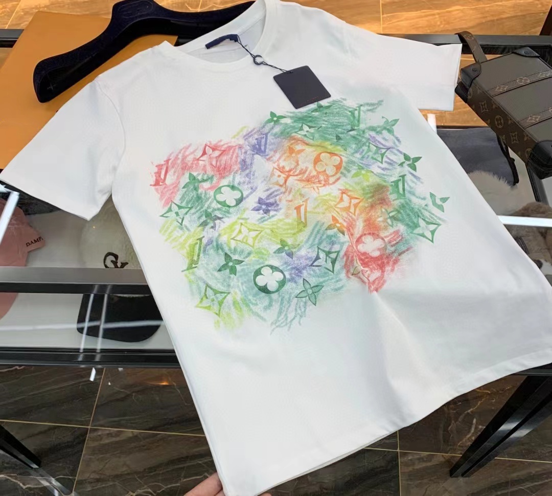 Европейские и американские дизайнеры чистые хлопковые футболки с короткими рукавами для мужчин и женщин, пары нарисовали красивые отпечатки букв, летние футболки S-3XL