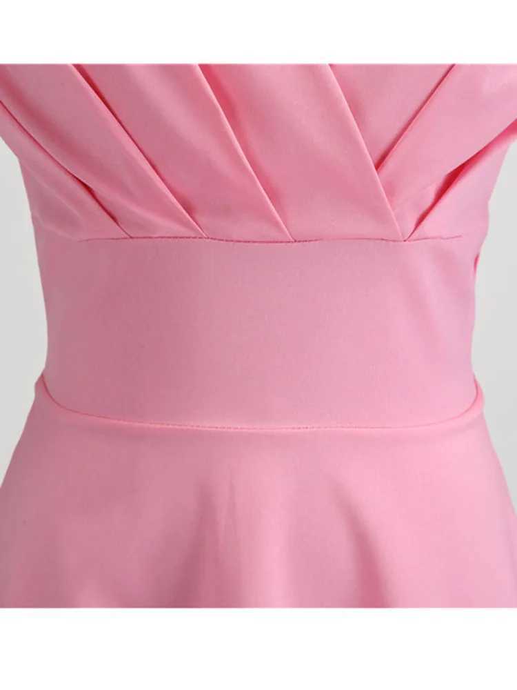 Urban sexy Kleider rosa Sommerkleid Frauen gegen Nacken Vintage Robe Elegant Retro Pin up Party Office Midi Kleider2404