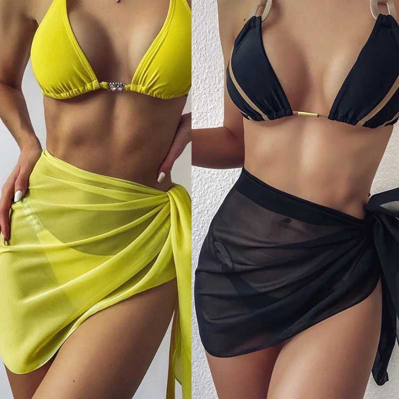 Swimons de maillots de bain pour femmes en mousseline de maillot de bain en mousseline de maillot de bain enveloppe Pareo Scarpe Bikini Cover-up Wrap Beach Sexy Jirts See-Through Scarf Cover Up Robe D240424