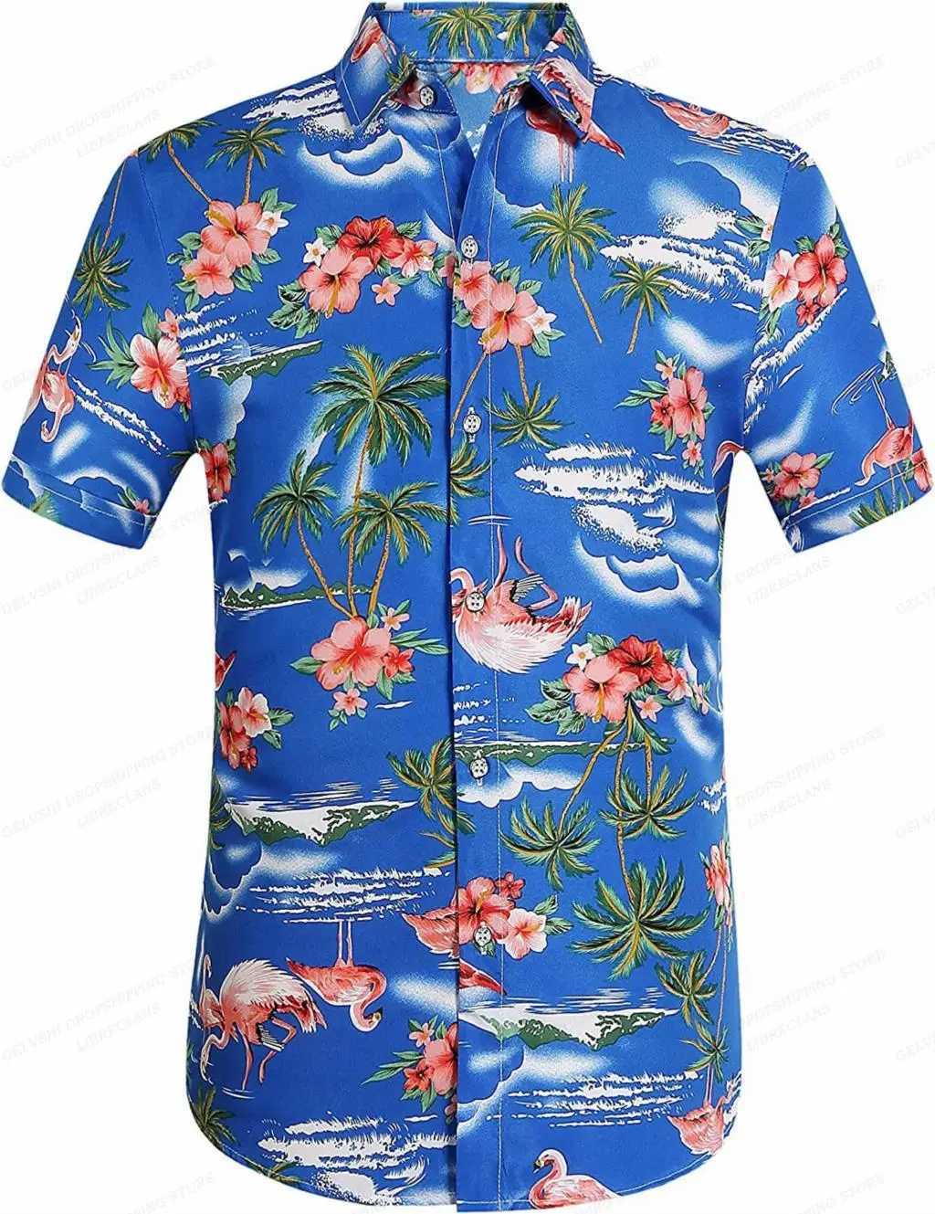 Męskie koszule Summer Hawaiian Shirts Mężczyźni Mężczyźni Moda Koszulka plażowa z krótkim rękawem Męska bluzka Obróć kołnierz Alohas Męskie Ubranie Casual 240424