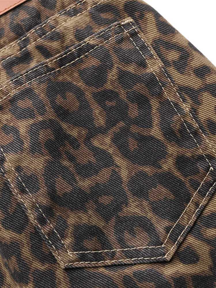 Men's Jeans Leopard High Waisted Jeans Wide Leg Pocket Pants Street Clothing Trousers Y2k Fashion 2024 Loose Jeans Mom JeansL2404