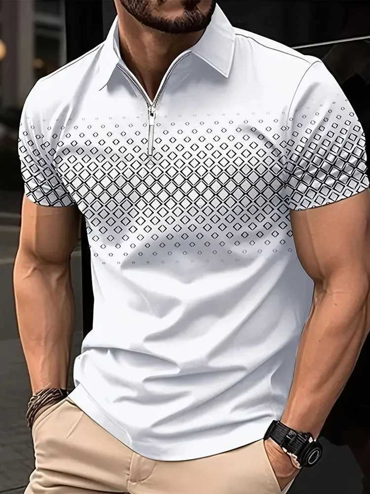 Men's T-Shirts Golf shirt fashion 3D T-shirt zipper POLO shirt casual short sleeved summer street clothing mens clothing European measurement J240426