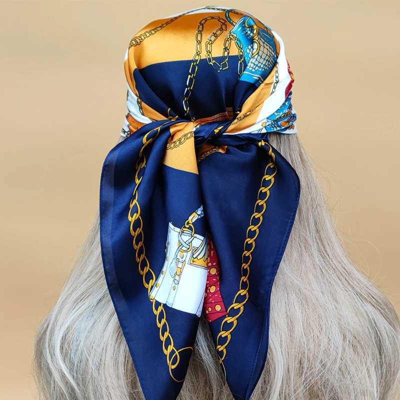 Bandanas Durag New Style Beach Sunscreen Kerchief Four Seasons Square Scarf Womens Popular 70X70CM Headband 2023 Luxury Design Silk Headband 240426