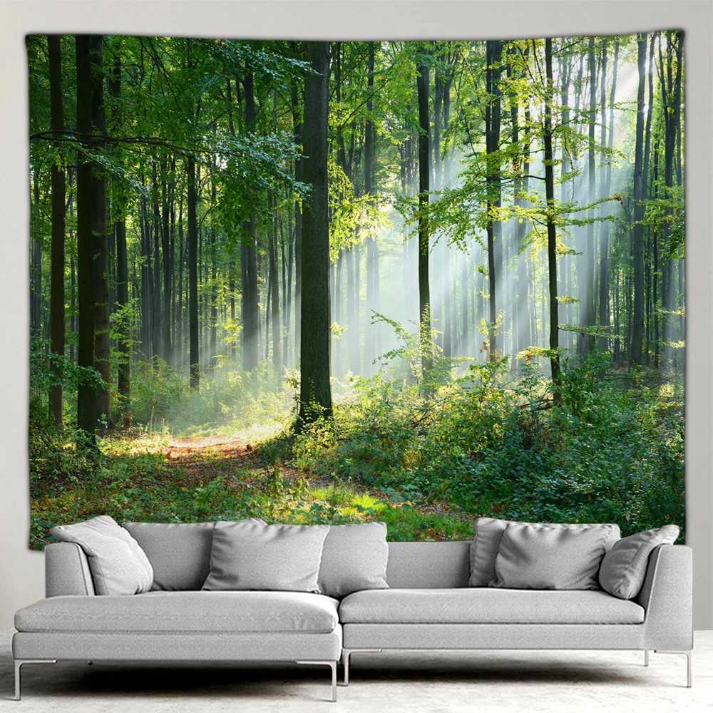 Tapestries Outdoor Garden Poster Forest Waterfall Landscape Tapestry Tropical Plants Landscape Home Patio Wall Hanging Art Decor Mural