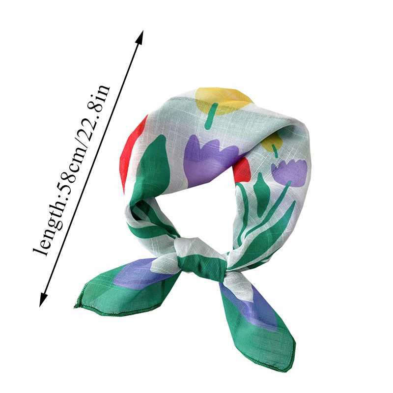 Bandanas Durag Womens cotton linen small square scarf headscarf shawl headband collar floral print headscarf 58 * 58cm soft scarf 240426