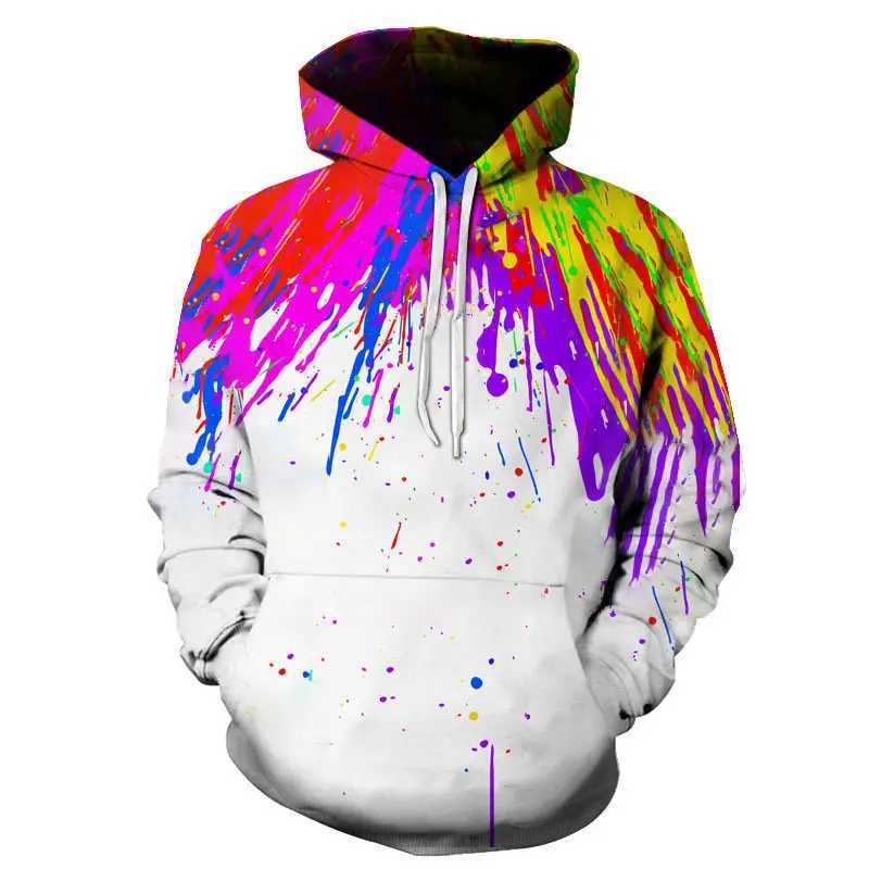Mens Hoodies Sweatshirts 2023 Ny 3D -tryckning Rainbow Mönster Tryckt huvtröja Tjock Hooded Jacka Mens och Womens Harajuku Style Unisex Jacket Hoodie 240425