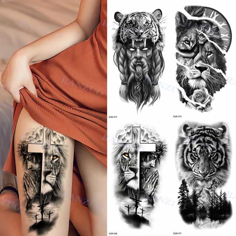 Tattoo Transfer Waterproof Temporary Tattoo Sticker Big Tiger Lion Wolf Rose Arm Tattoo Hipster Tattoo Man Woman Tattoo Body Tattoo Art Tatuajes 240427