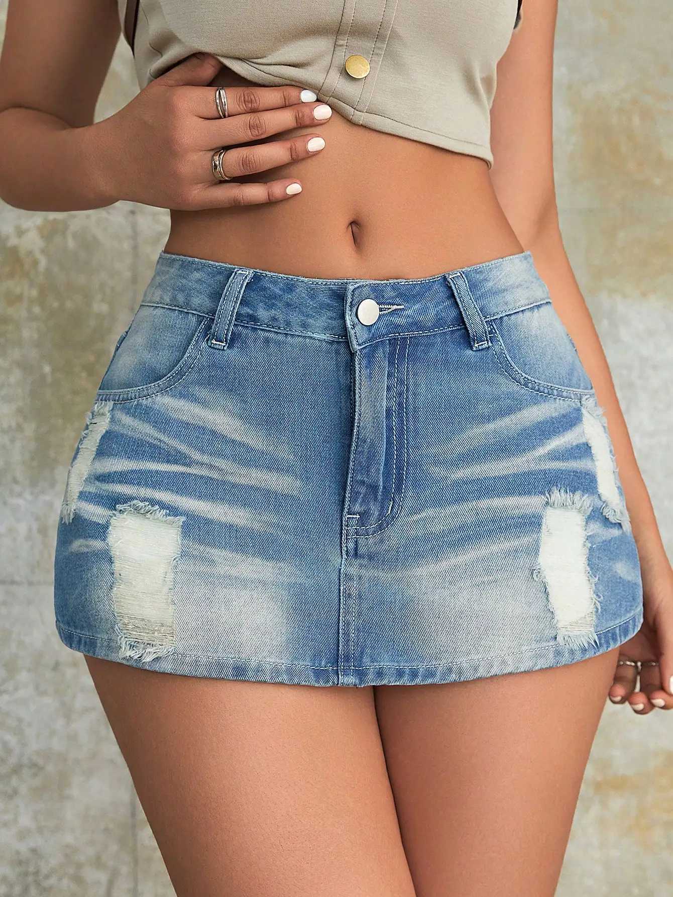 Damenshorts 2023 Frauen Mode 90er Vintage Preppy Rippy Slant Pocket Denim Mini Skort Sexy Mädchen Rave Street Skinny Shorts Mujer D240426
