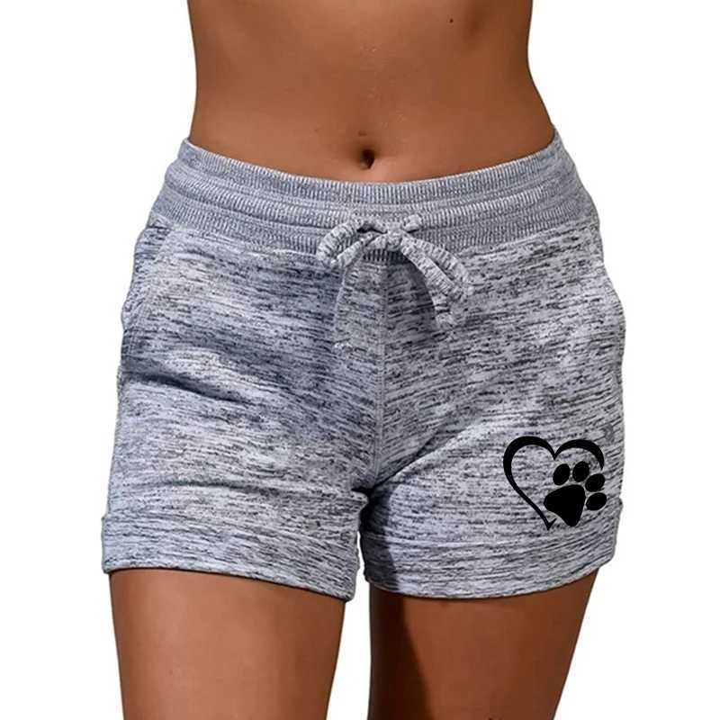 Active Shorts Summer Women Shorts Casual Yoga Pants Bottom Quick-drying Short Sports Pant High Waist Drawstring Heart Cat Paw Printed Trousers d240426