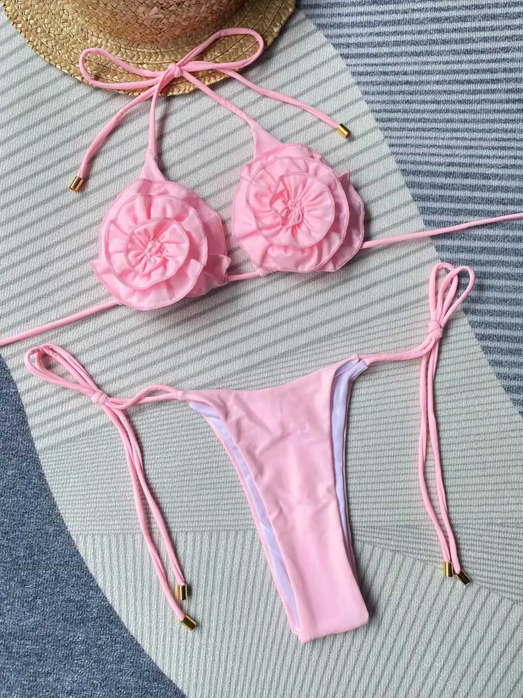 Frauen Badebekleidung 2024 3d Blumenstraße Thong Bikini Dreieck Badeanzug Frauen Halfter Badebadewäsche Badebad Badeschwimmbadanzug Strandbekleidung