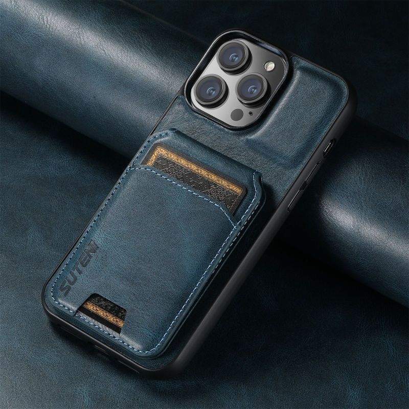 Luxe ontwerp Easy Swipe Card Slot PU+TPU -hoesjes voor Apple iPhone14/15 Pro Max 360 ° Volledige bescherming voor de cameramagneet Volledige omslagleren hoesjes