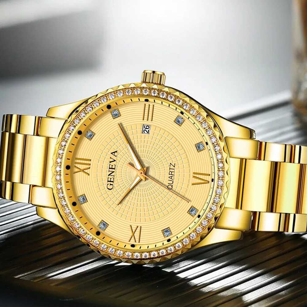 Wristwatches Mens Roman Diamond Scale Fashion Leisure Sports Waterproof Steel Strip Quartz Date Reno Masculino Q240426