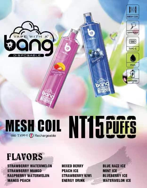 Originele BANG XXL15000 15K Puffs e-sigaret 15000 Wegwerp vape pen e sigaret 25 ml voorgeladen pod 650 mAh oplaadbare batterij 0/2/3/5% groothandel
