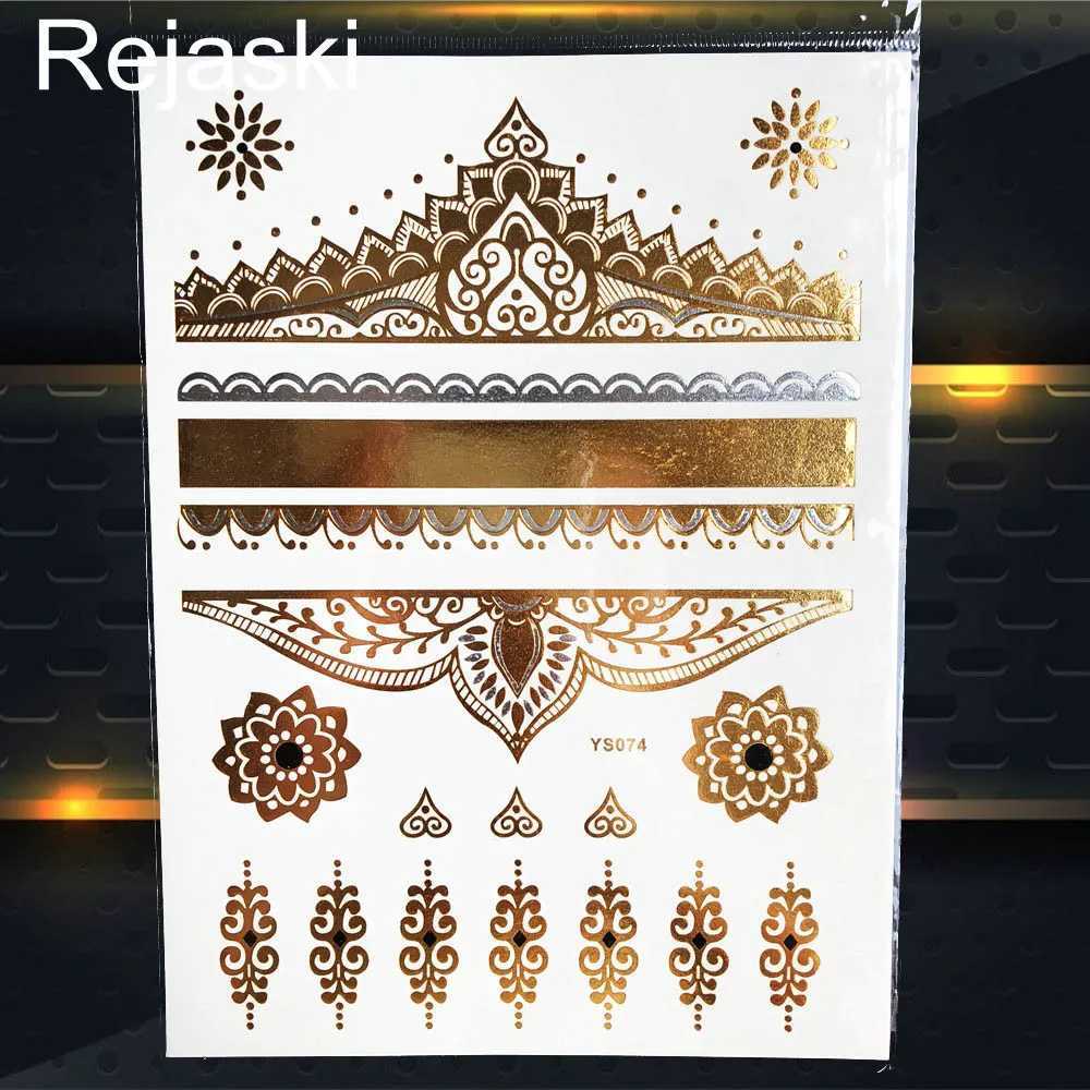 Tattoo Transfer Gold Sun Moon Metallic Waterproof Tattoo Flower Girl Hand Temporary Tattoo Sticker Star Body Art Flash Fake Tatto Bracelet Women 240427