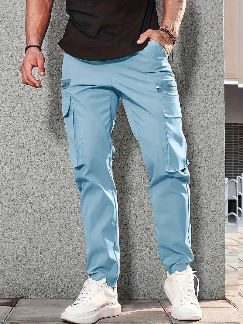 Herrenhosen Herrenhosen Seitentaschen Ladung Harem Hosen Reißverschluss schwarzer Hip-Hop-Freizeit-Joggerhosen Mode Casual Street Pantsl2404