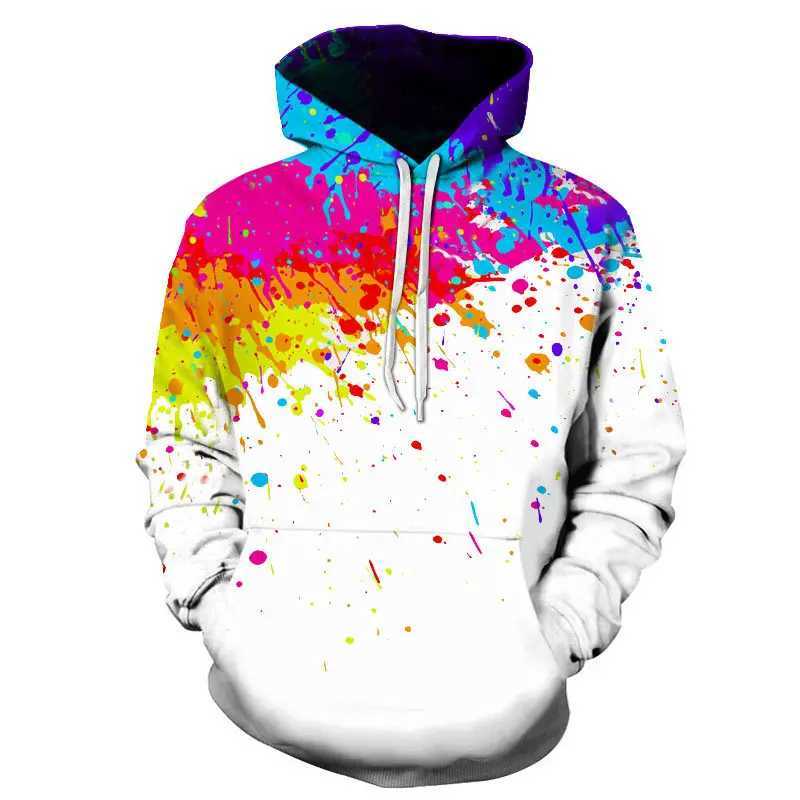 Mens Hoodies Sweatshirts 2023 Ny 3D -tryckning Rainbow Mönster Tryckt huvtröja Tjock Hooded Jacka Mens och Womens Harajuku Style Unisex Jacket Hoodie 240425