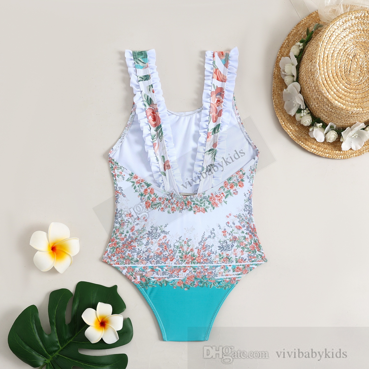 Ins Little Girls Letter Gedrukte eendelige zwempakontwerper Toddlers Floral Bikini Swim Summer Beach Sport Baden Pakken Fashion Children Spa Swimming S1349