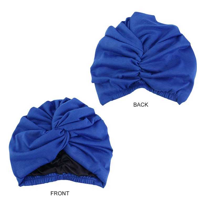 Bandanas Durag Womens double-layer satin lining elastic turbine hat with cross pleated edge chemical sleep hat twisted Bandanas Muslim headscarf Indian hat 240426