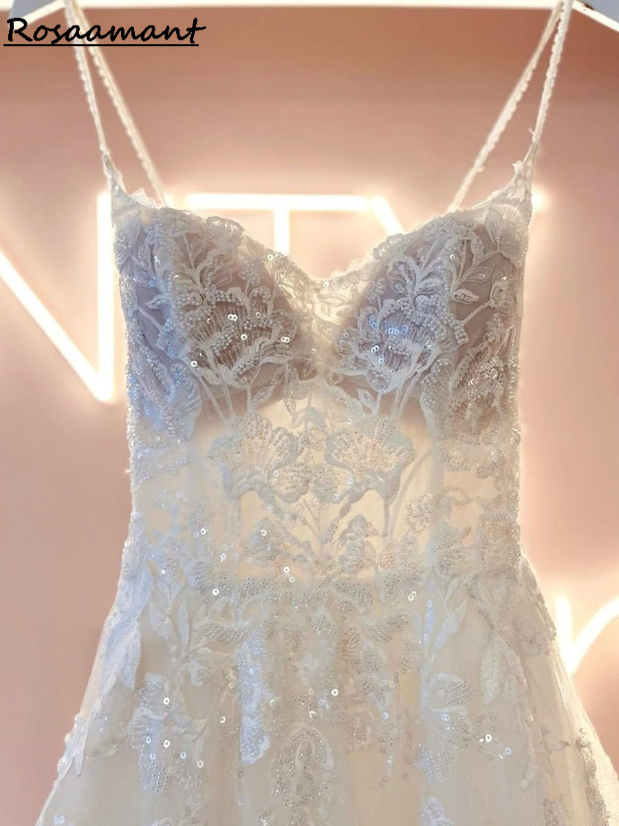 Vera immagine illusione spaghetti cinghie abiti da sposa a-line appliques passi in pizzo perdono abiti da sposa Robe de mariee