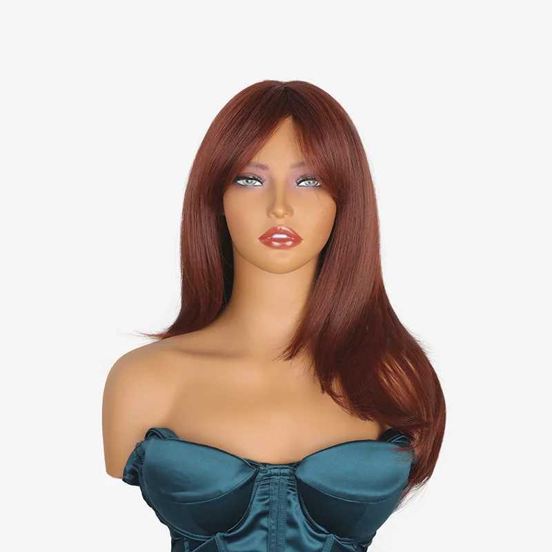 Parrucche sintetiche SNQP Long Center Split Hair dritti capelli New Womens Wig Daily Role Play Party Fibra ottica Resistente alla temperatura Q240427