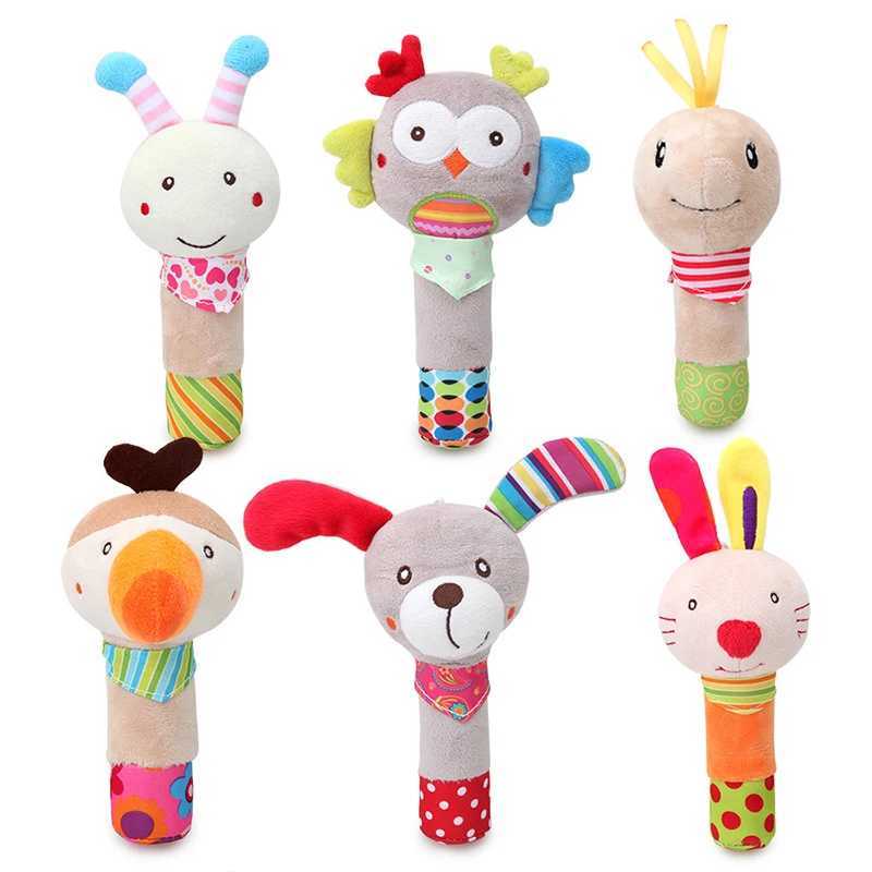 Mobiles# Plush Soft Rattles Toy for Over 0 Months Newborn Baby Shaker Toy Elephant Lion Bear Rabbit Cartoon Stuffed Animal Ring Rattle d240426