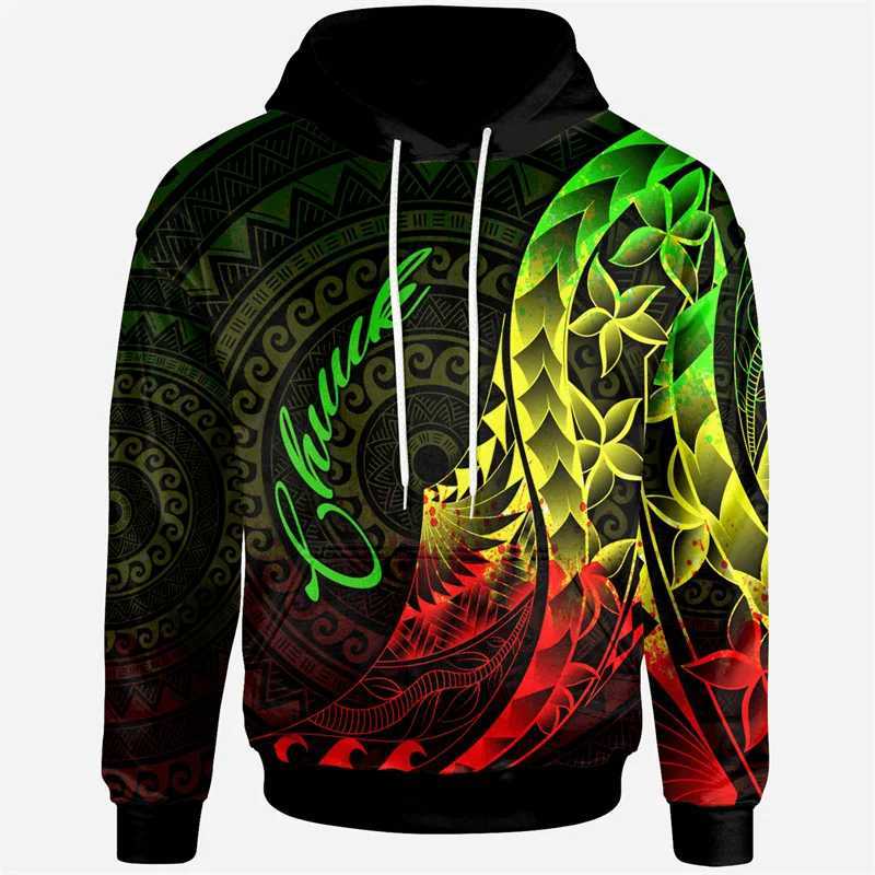 Bluza Męskie bluzy Bluzy 3D nadrukowane Chuk State Coat of Arms Polynesian Tattoo Lapu Sun Tribal Hoodie Męs