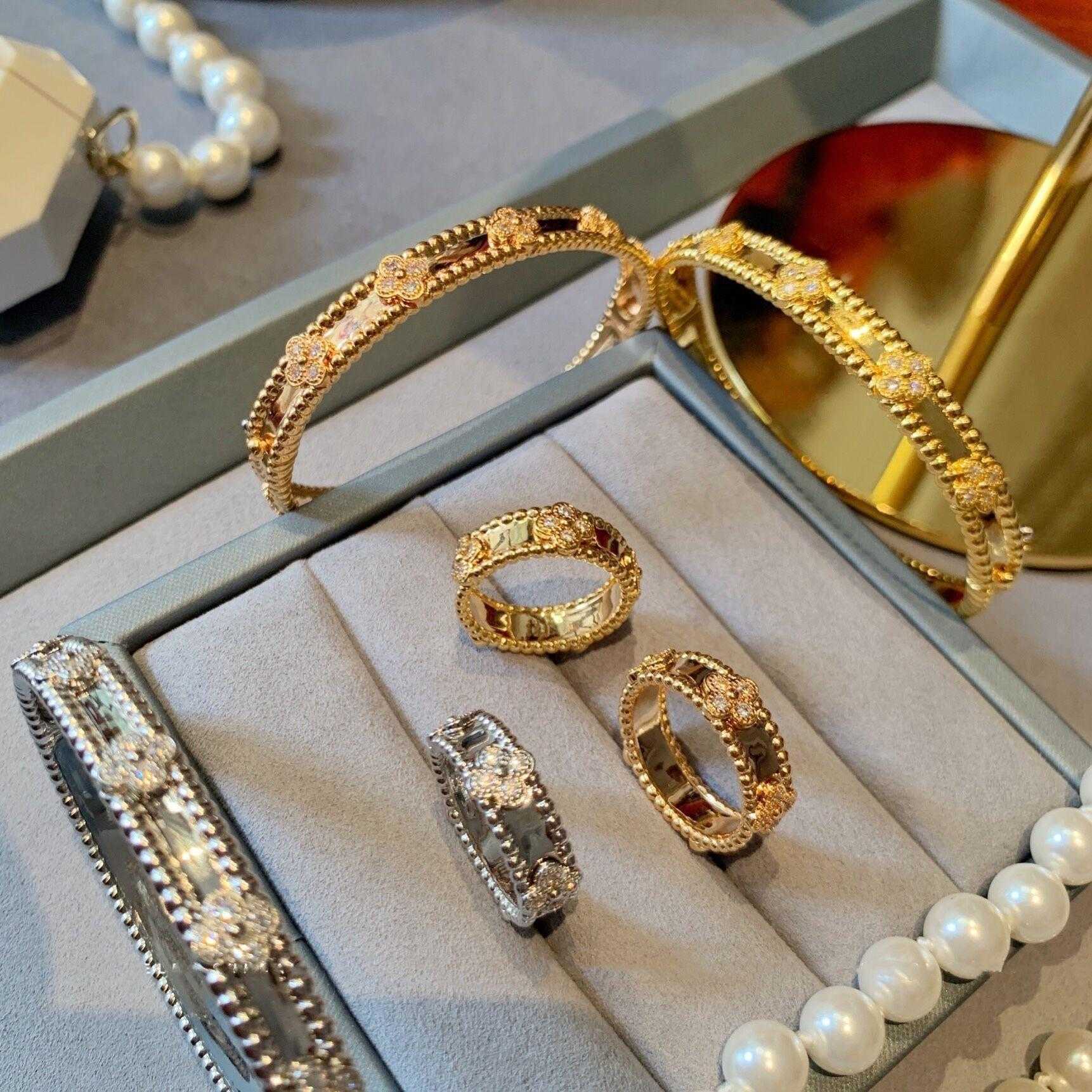 Бренд ювелирные изделия оригинальный кольцо van kaleidoscope 925 стерлингового серебряного серебряного серебра 18 -каратного золотого узкого издания
