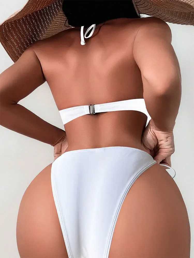 Frauen Badebekleidung 2024 Sexy White Bikini Frauen Perlen Badebekleidung Schwarzer Schub -up -Badeanzug weiblicher weiblicher unterdrückter Bra Cup Bikini Set