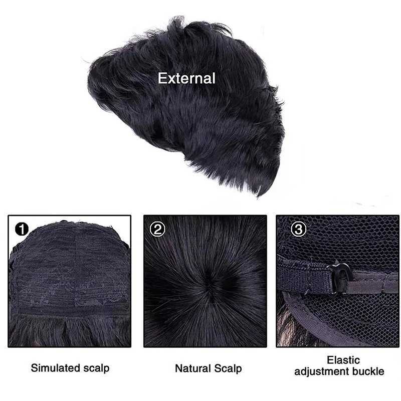 Syntetyczne peruki męskie krótkie proste perukę czarne odpowiednie do wełny realistyczne naturalne na nakrycia głowy codzienne spotkania Q240427