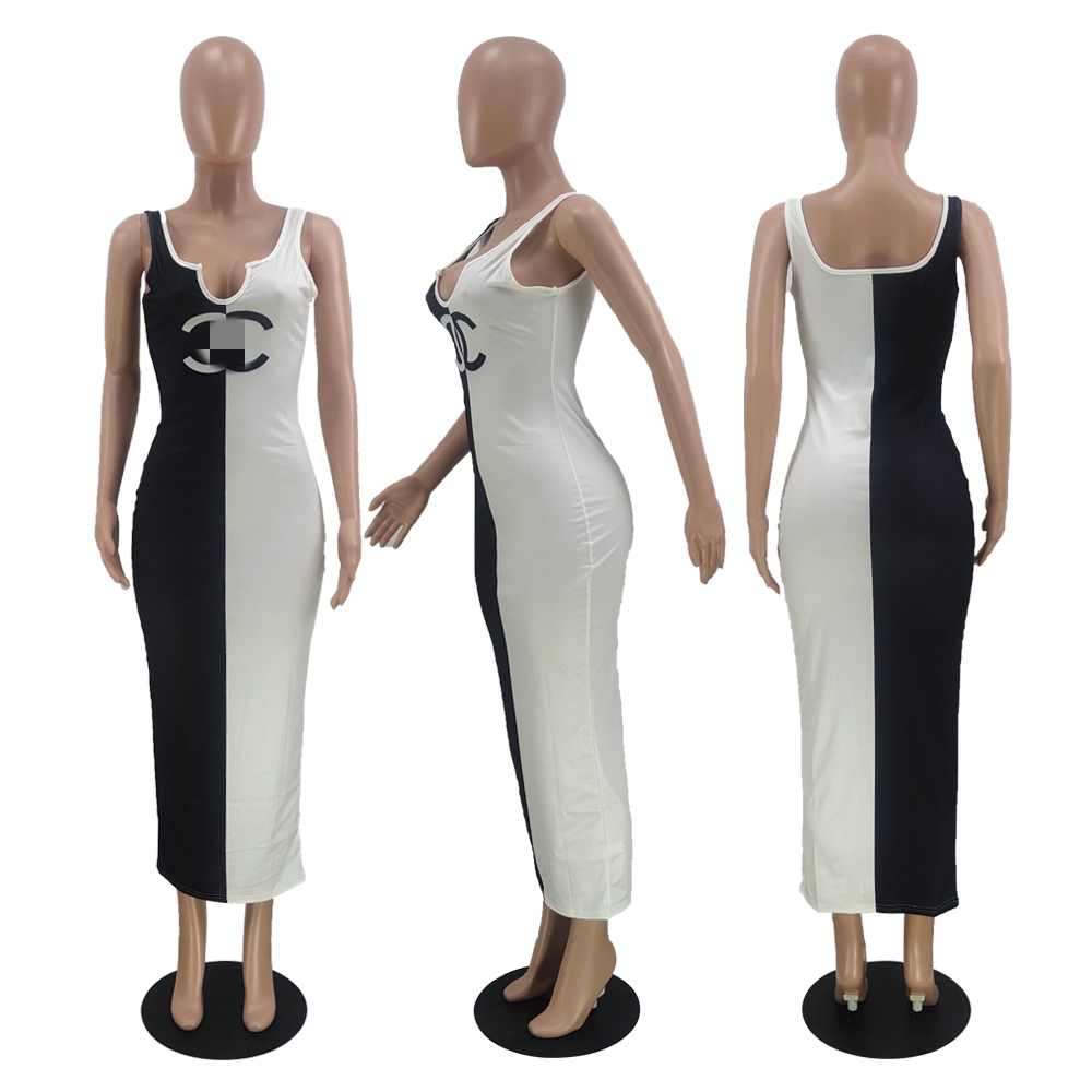 2024 Designer Vest Dresses Women Sexig V-ringning Bodycon Long Pencil Dress Free Ship